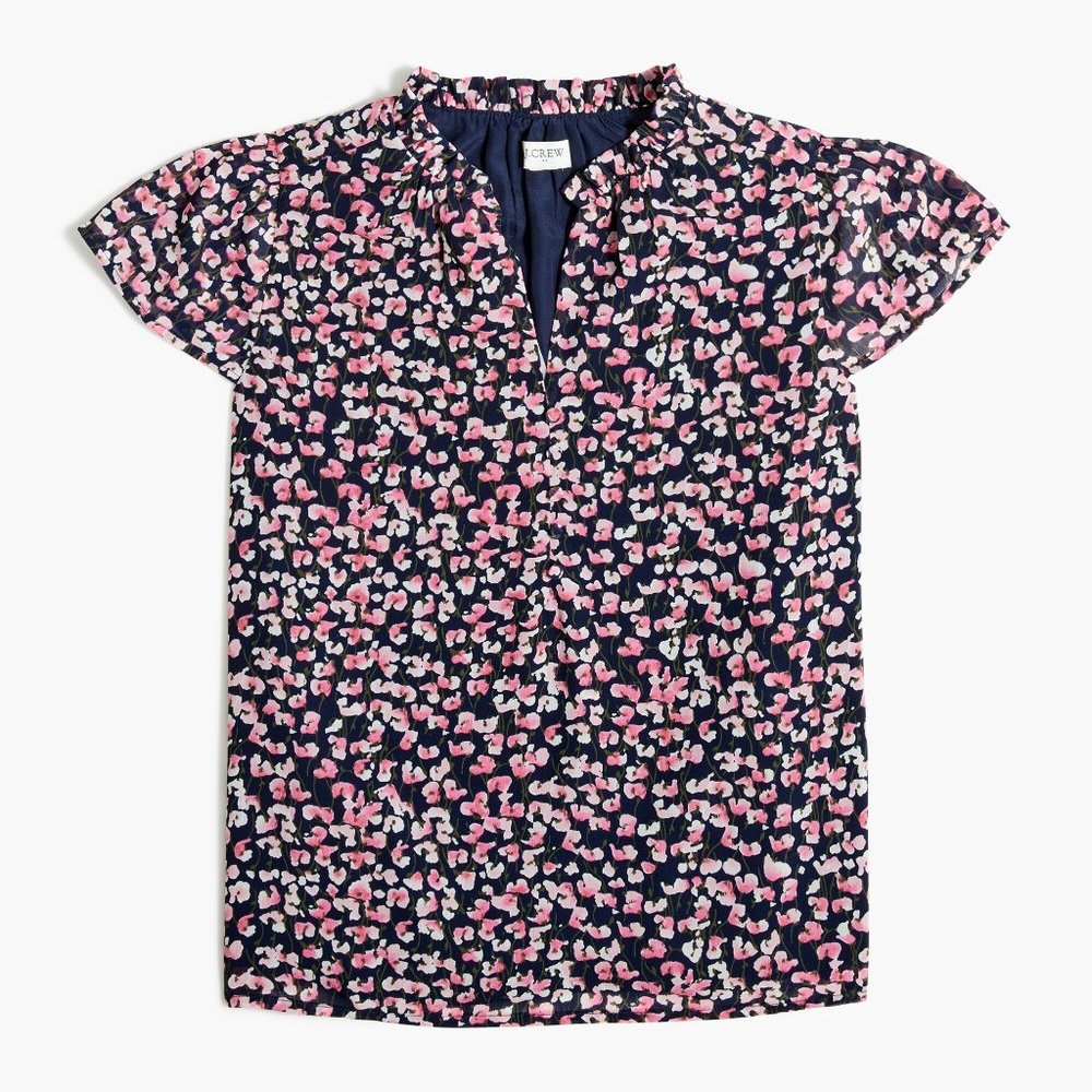 J Crew Floral Ruffleneck Blouse Size Small